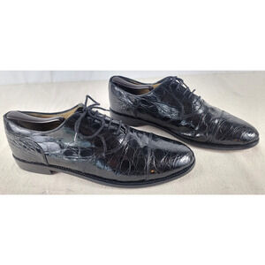 Zelli Men’s 10.5M Black Alligator Cap Toe Oxford Dress Shoes Made in Italy